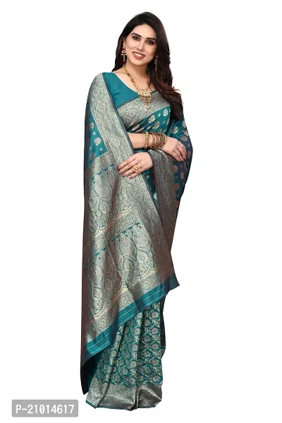 Trendy Banarasi Silk Aqua Blue Woven Design Saree With Blouse Piece For Women-thumb4