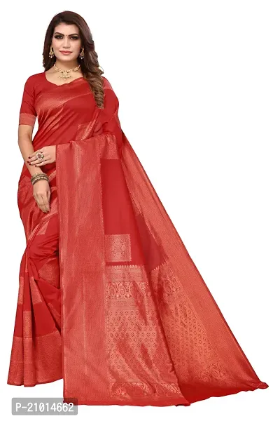 Stylish Women Cotton Silk Red Jacquard Saree with Blouse piece-thumb0