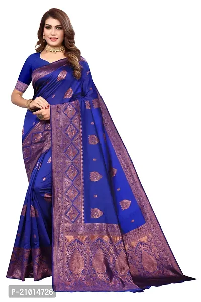 Stylish Women Cotton Silk Blue Jacquard Saree with Blouse piece-thumb0