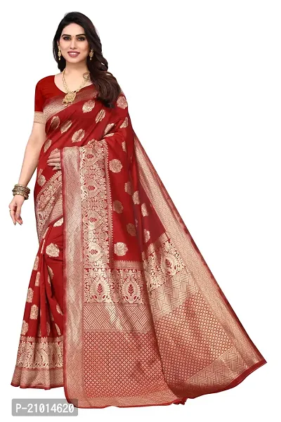 Trendy Banarasi Silk Red Woven Design Saree With Blouse Piece For Women-thumb0