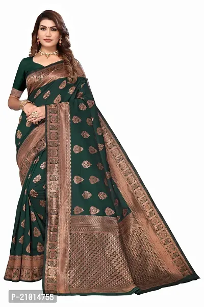 Stylish Women Cotton Silk Green Jacquard Saree with Blouse piece