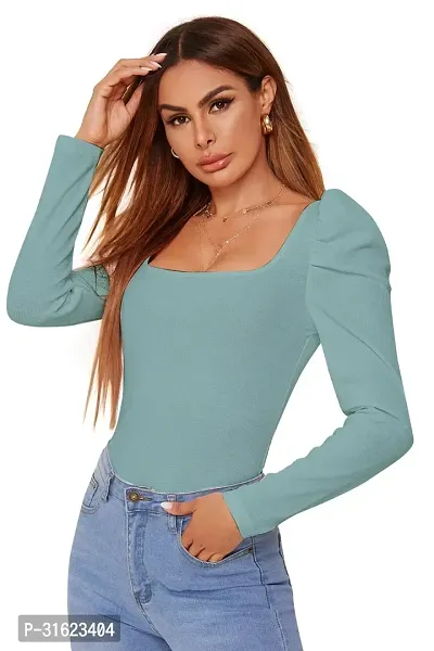 Stylish Green Poly Spandex Solid Crop Top For Women-thumb0