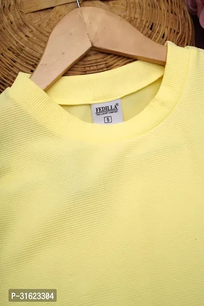 Stylish Yellow Polyester Spandex Solid Crop Top For Women-thumb2