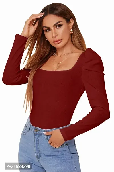 Stylish Maroon Poly Spandex Solid Crop Top For Women-thumb0