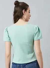 Stylish Green Polyester Solid Crop Top For Women-thumb1