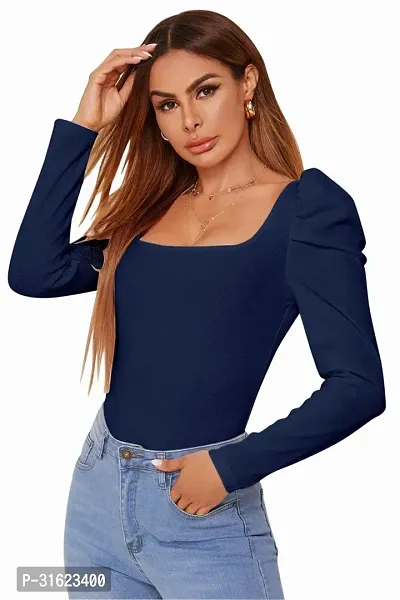 Stylish Blue Poly Spandex Solid Crop Top For Women-thumb0