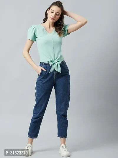 Stylish Green Polyester Solid Crop Top For Women-thumb0