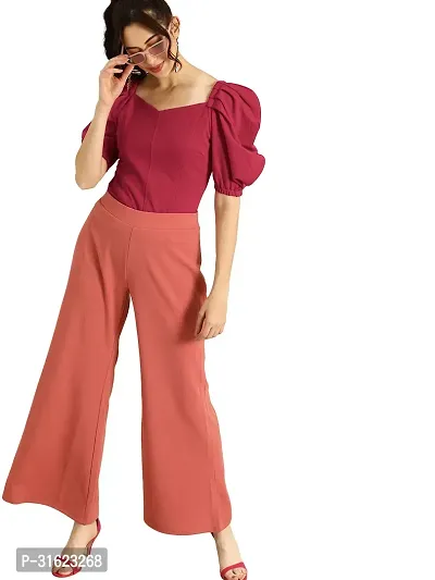 Stylish Maroon Polyester Solid Crop Top For Women-thumb2