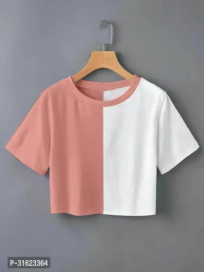 Stylish Peach Poly Spandex Solid Crop Top For Women-thumb0