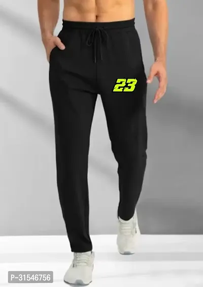 Stylish Black Cotton Blend Solid Regular Track Pants For Men