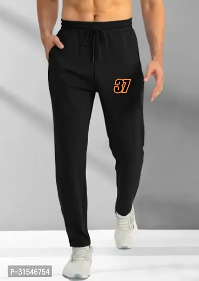 Stylish Black Cotton Blend Solid Regular Track Pants For Men