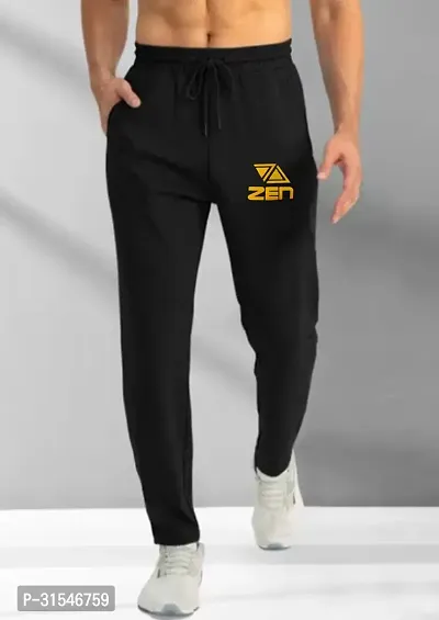 Stylish Black Cotton Blend Solid Regular Track Pants For Men