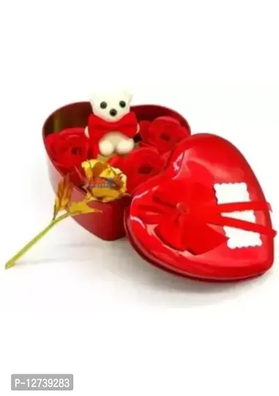 Heart-Shaped Red Box with Teddy and Roses Gift Decorative Showpiece-thumb4