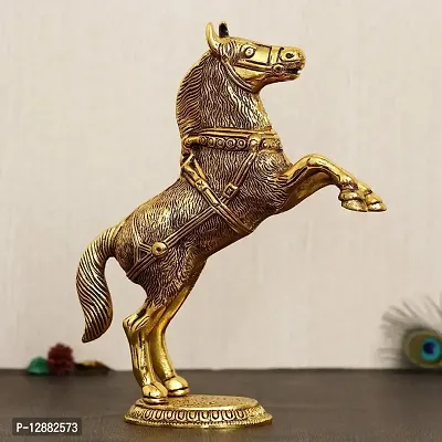 Standing Horse Statue Metal Horse Showpiece for Home Decor Decorative Showpiece - 27 cm  (Metal, Yellow)-thumb0