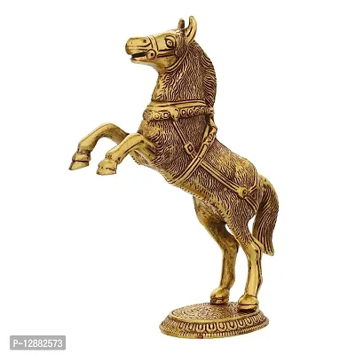 Standing Horse Statue Metal Horse Showpiece for Home Decor Decorative Showpiece - 27 cm  (Metal, Yellow)-thumb4