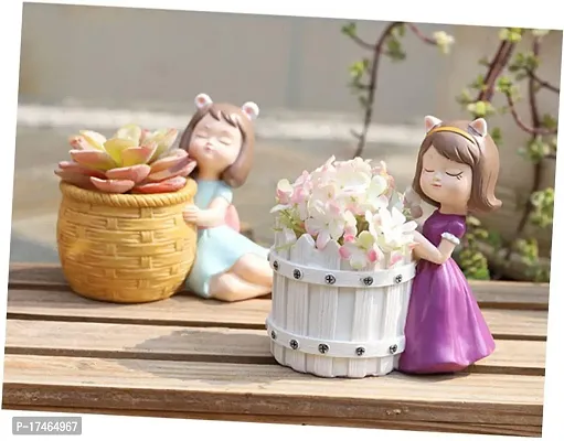 Pot 2 PCS Cute Girls Small Resin Planter for Decorate your, Table Unique Decorative Showpiece-thumb0