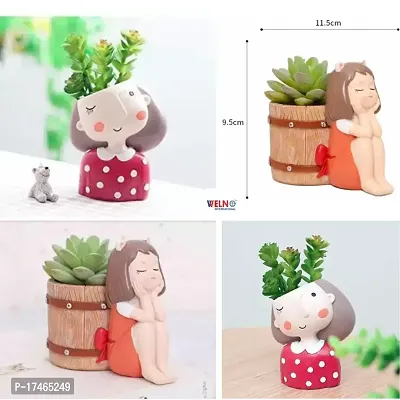 Cute Resin Pot 2 Basket Girls Resin Plant Container Set (Plant not Included) Decorative Showpiece-thumb0