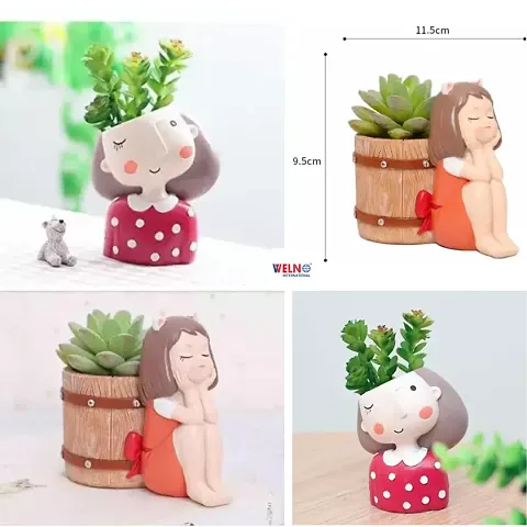 Cute Resin Pot 2 Basket Girls Resin Plant Container Set (Plant not Included) Decorative Showpiece