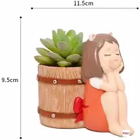 Cute Resin Pot 2 Basket Girls Resin Plant Container Set (Plant not Included) Decorative Showpiece-thumb1