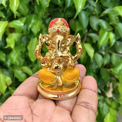 Gold Finish Resin Ganesh with Yellow Dhoti for Car Dashboard Decorative Showpiece-thumb0