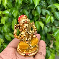 Gold Finish Resin Ganesh with Yellow Dhoti for Car Dashboard Decorative Showpiece-thumb1