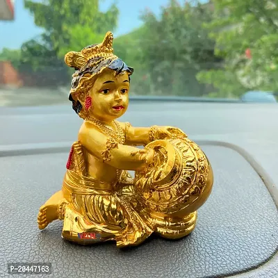 Golden Laddu Gopal Makhan Chor | Shree Krishna Idol for Home Temple and Pooja Decorative Showpiece-thumb0