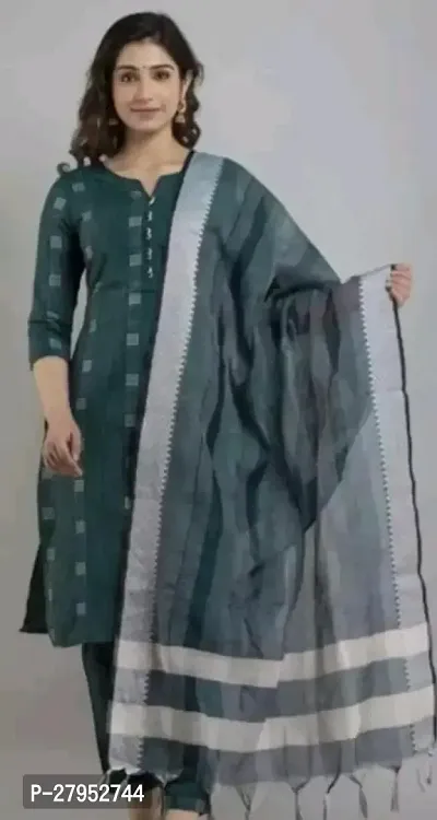 Khadi Cotton With Dupatta Set-thumb0