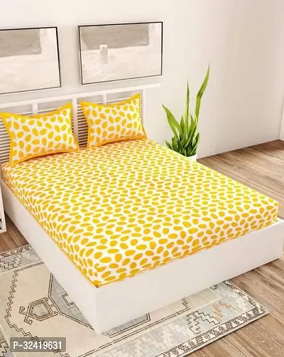 Stylish Yellow Cotton Bedsheet Jaipuri Printed 1 Bedsheet With 2 Pillowcovers-thumb0