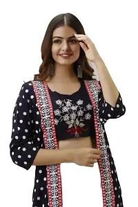 Fashion Implex Women's Regular Fit Solid Printed Rayon Crop Top with Plazzo Set (Blue)-thumb2
