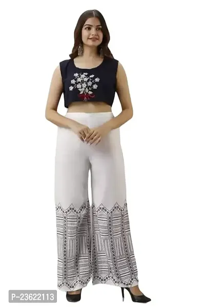 Fashion IMPEX Women's Regular Fit Solid Printed Rayon Crop Top with Plazzo Set | Colour - | Size - P-thumb2