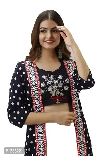 Fashion IMPEX Women's Regular Fit Solid Printed Rayon Crop Top with Plazzo Set | Colour - | Size - P-thumb3