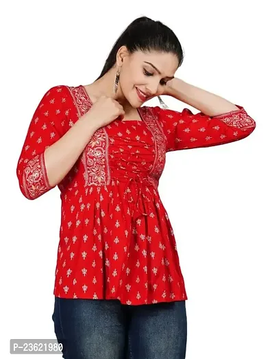 Fashion IMPEX Indian Kurti Tops for Women, Kurta Tops for Women, Kurtis for Women Indian Style Tunic Tops for Women | Color- Red | Size-S