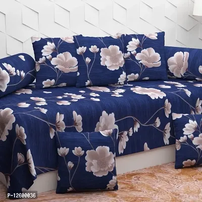 Printed Microfiber Diwan Set 8 Pieces, 1 Single bedsheet, 5 Cushions Covers and 2 Bolster Covers-thumb2