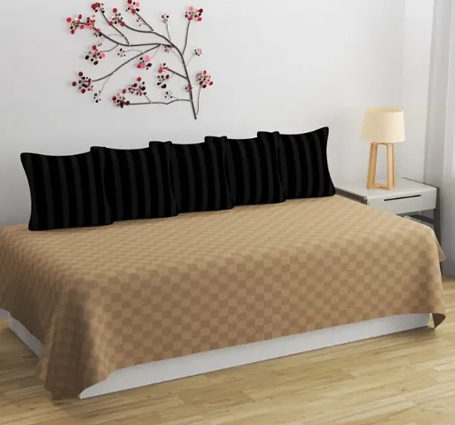 TURIYA 180 TC Premium Microfiber Fabric Set of 6 Pc Diwan Set - 1 Pc Diwan Sheet, 5 Pc Cushion Covers ; Beige n Black