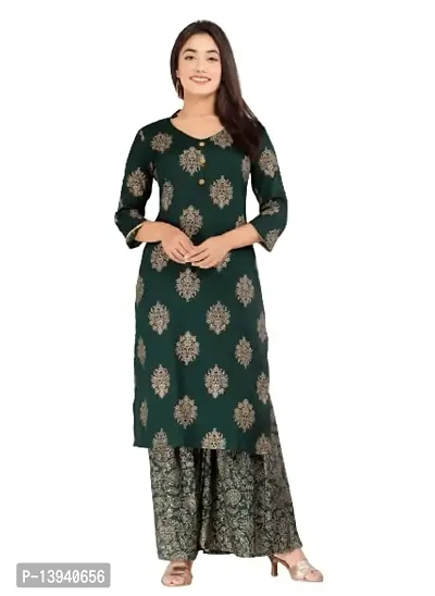 THE FABULOUS FAB Women's Rayon Printed kurta 3/4 sleeve with Sarara Set Casual wear  Regular Fit-thumb0