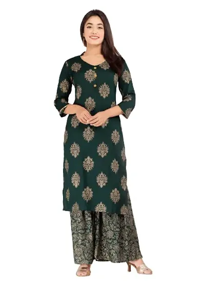 THE FABULOUS FAB Women's Rayon kurta 3/4 sleeve with Sarara Set Casual wear Regular Fit