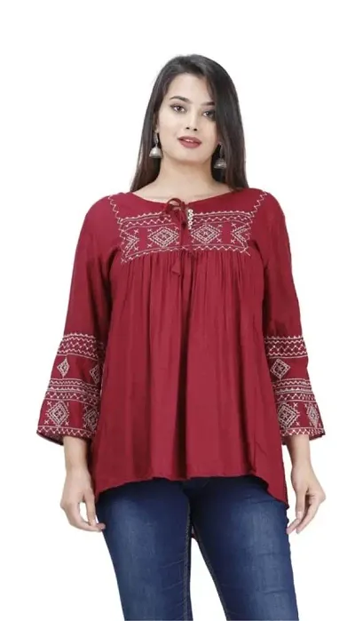THE FABULOUS FAB Women's Rayon Embroidered Top Regular Fit and Casual Wear Top