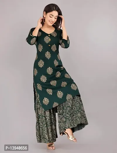 THE FABULOUS FAB Women's Rayon Printed kurta 3/4 sleeve with Sarara Set Casual wear  Regular Fit-thumb2