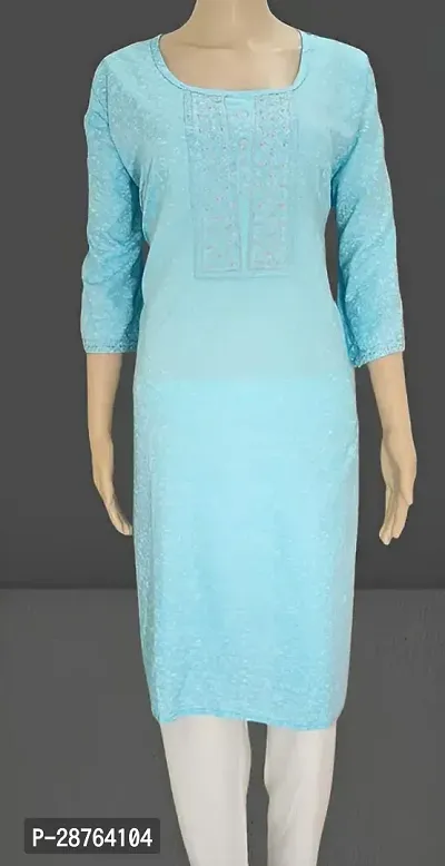 A-Line Blue Embroidered Rayon Silk Kurta-thumb0