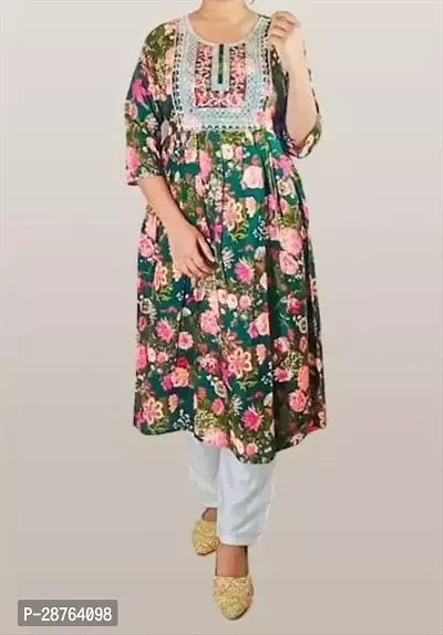 A-Line Multicoloured Printed Rayon Kurta-thumb0