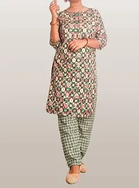 Stylish Polycotton  Printed A Line Kurta Pant Set-thumb1