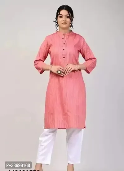 Trendy Pink Solid Cotton Kurta For Women