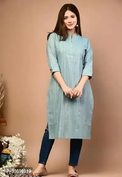 Trendy Turquoise Solid Cotton Kurta For Women-thumb0