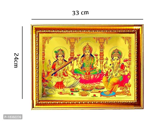 Suninow laxmi ganesh saraswati photo frame | God Religious Framed Painting for Wall and Pooja/Hindu Bhagwan Devi Devta Photo Frame/God Poster for Puja (33 x 24 cm)-thumb2