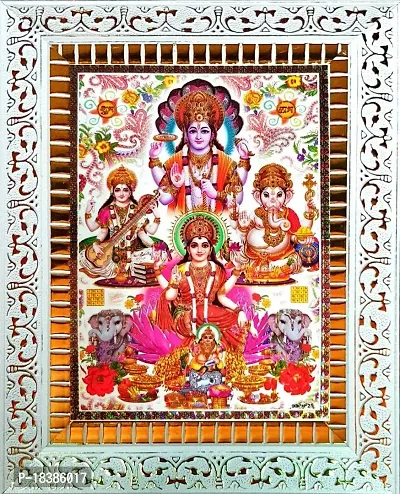 Suninow vishnu ji with laxmi ganesh saraswati and kuber ji photo frame (white)