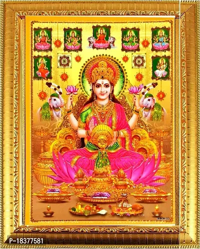 Suninow Hindu Lord Goddess Ashta Lakshmi God Religious Framed Painting for Wall and Pooja/Hindu Bhagwan Devi Devta Photo Frame/God Poster for Puja