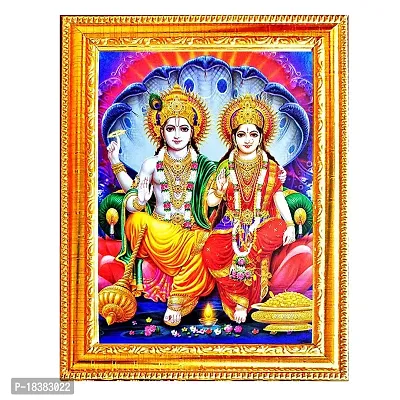 Suninow vishnu laxmi photo with frame | God goddess Religious Framed Painting for Wall and Pooja/Hindu Bhagwan Devi Devta Photo Frame/God Poster for Puja (vishnu laxmi)-thumb0