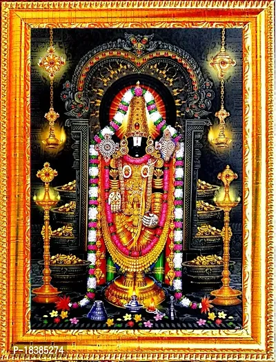 Suninow God Tirupati Balaji Religious Framed Painting for Wall and Pooja/Hindu Bhagwan Devi Devta Photo Frame/God Poster for Puja (29 X 23 cm)