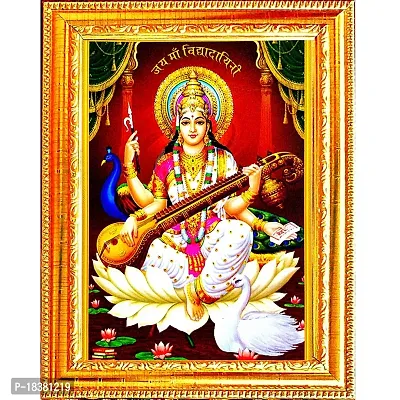 Suninow saraswati maa photo frame | God goddess Religious Framed Painting for Wall and Pooja/Hindu Bhagwan Devi Devta Photo Frame/God Poster for Puja (saraswati maa)