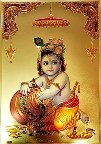 Suninow bal krishna - gold foil embossed photo with frame | Religious Framed Painting for Wall and Pooja/Hindu Bhagwan Devi Devta Photo Frame/God Poster for Puja (33 x 24 cm)-thumb2